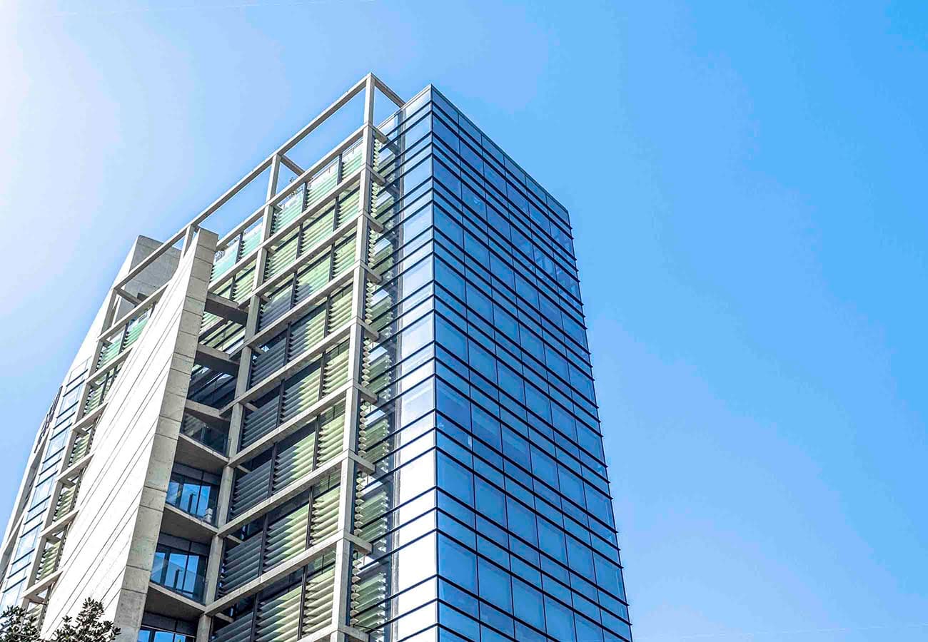 Glass tower facade at AKIJ Resource headquarters